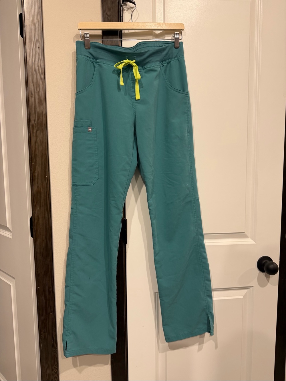 FIGS Teal Pants with Yellow Drawstring